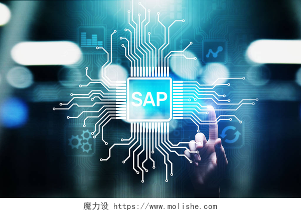蓝色背景前未来科技感的SAP芯片
